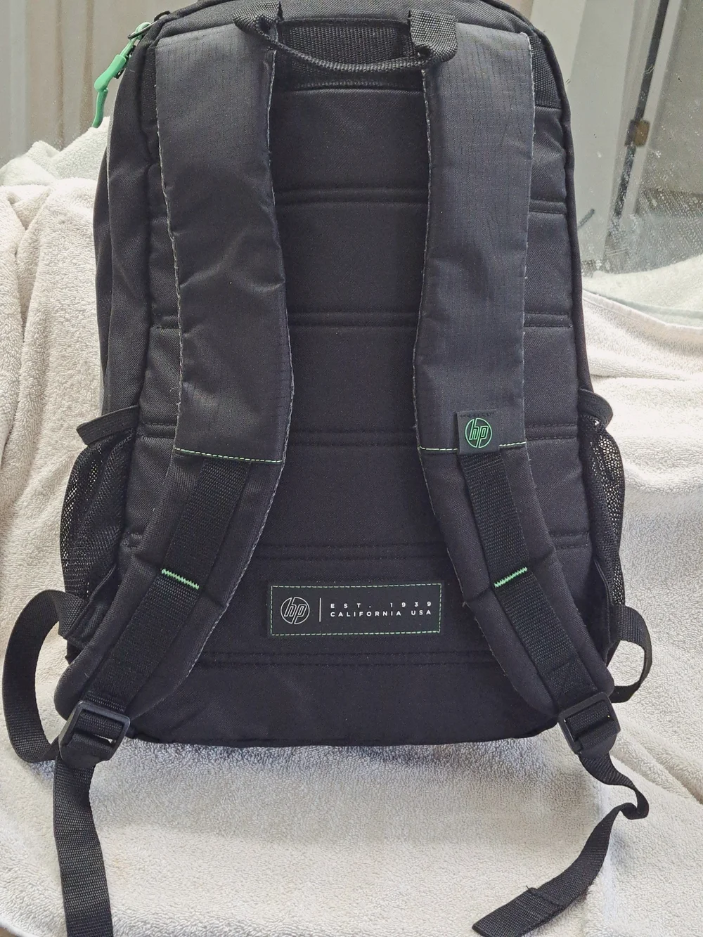 HP Black Laptop Backpack with Green Accents